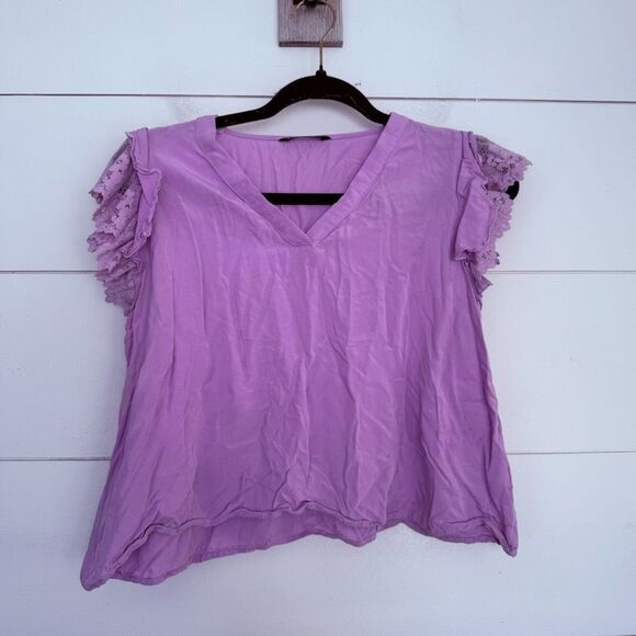 SHEIN Women’s Small Purple Flutter Sleeve Crop Top - Picture 1 of 5